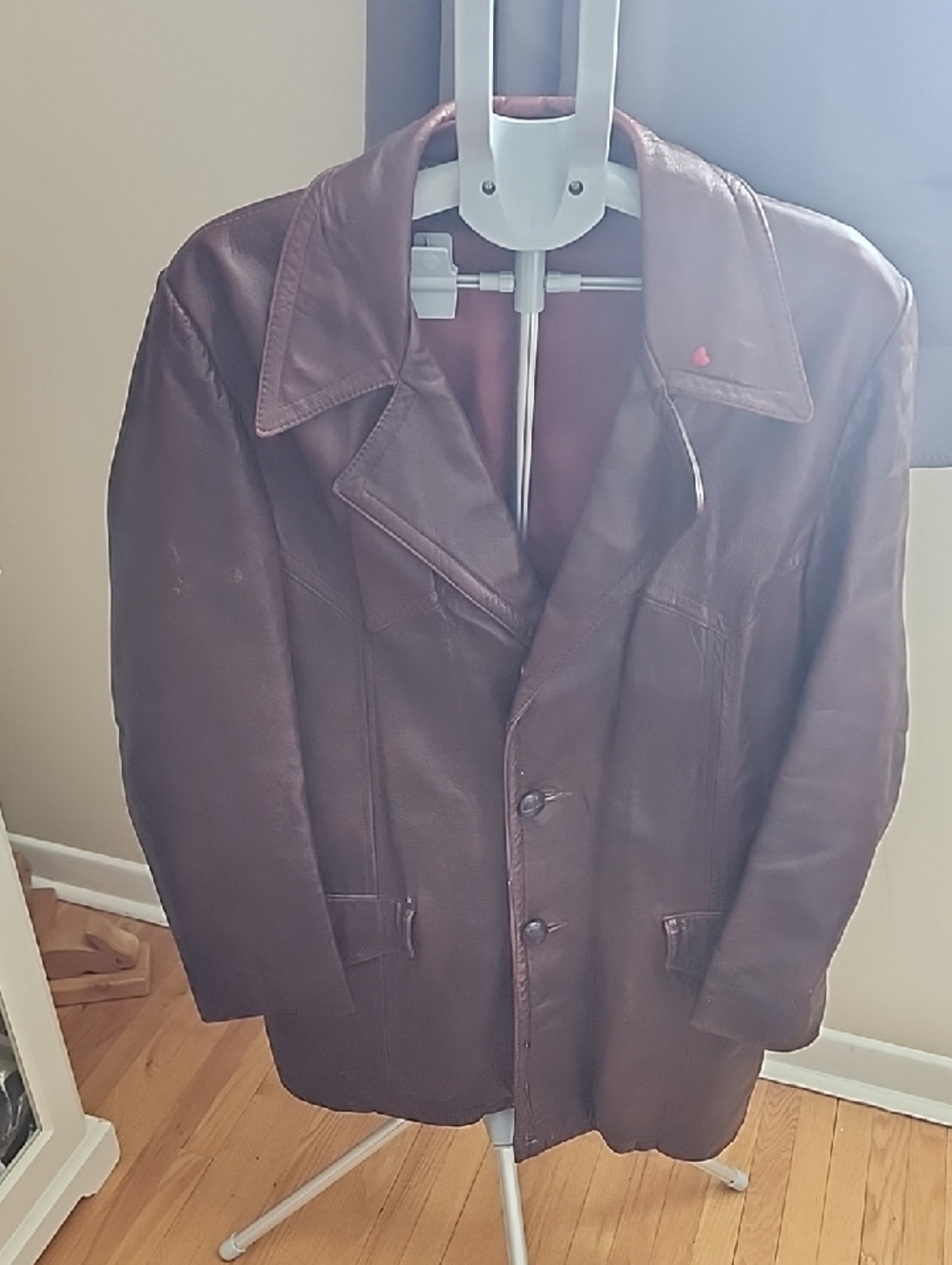 Vintage Leather Brown  Jacket - Casual Button-Front Coat For Men Or Women